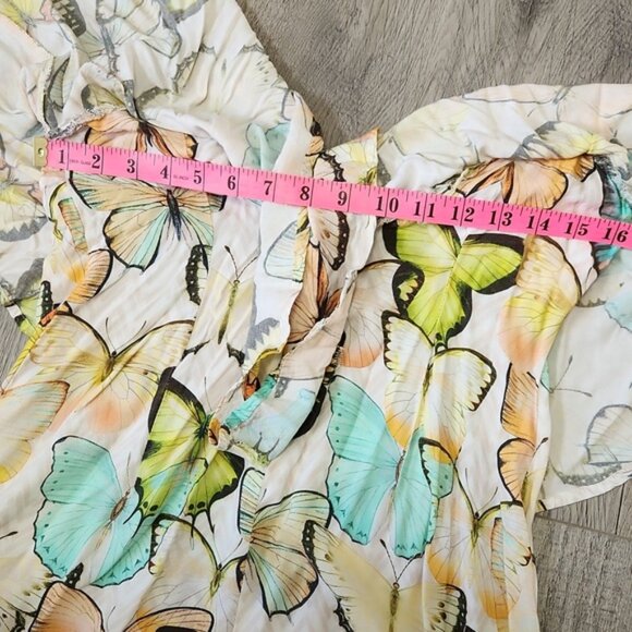 Farm Rio Butterfly Print Ruffle Bodice Thin Strap Mini Dress Size S - Picture 15 of 16